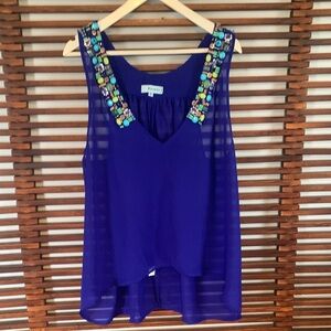 Reneta J Jeweled Royal Blue Sleeveless Top